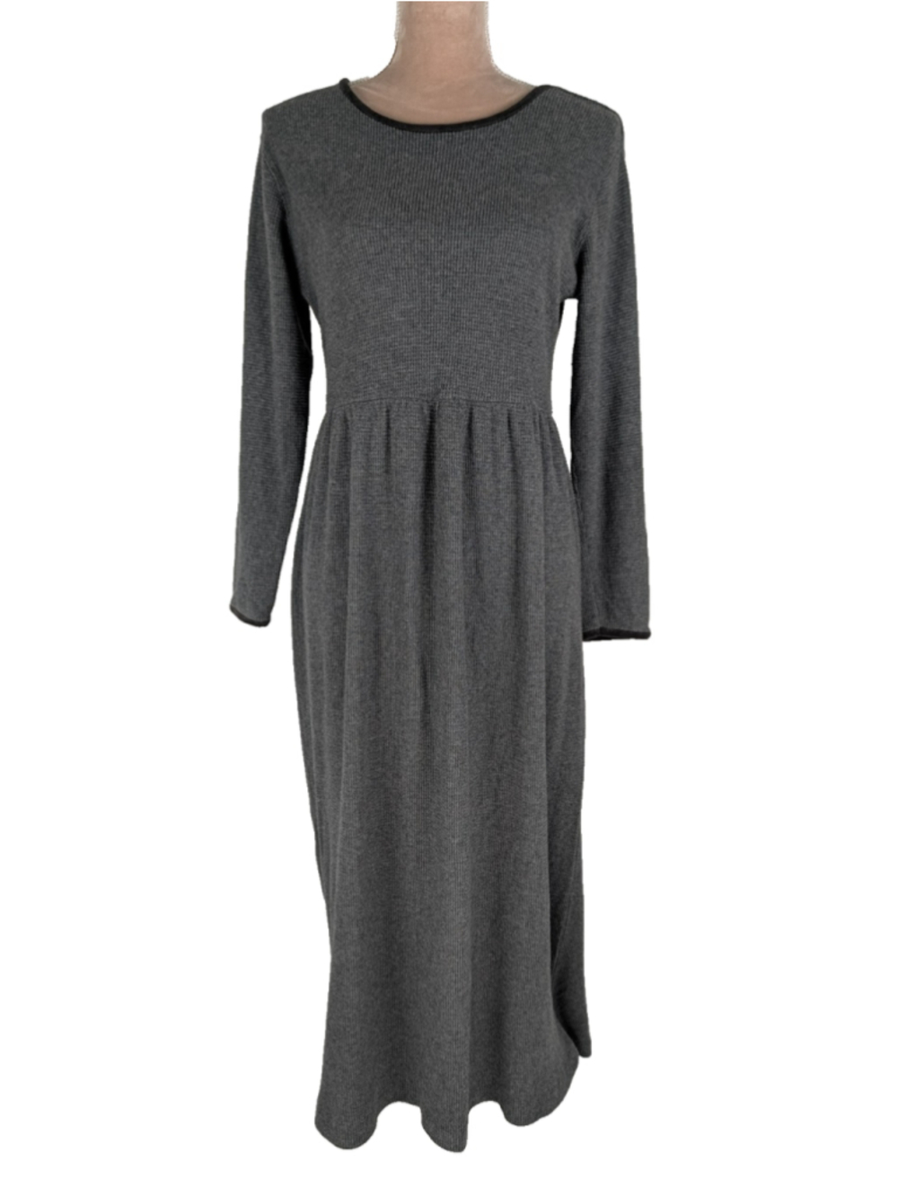 Eddie Bauer Grey Waffle Knit Henley Thermal Maxi Dress Gray Sz PXS Minimalist